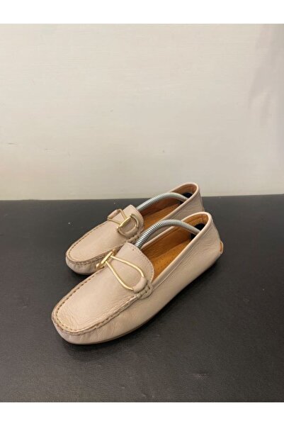 Özay حذاء باليه نسائي من الجلد الأصلي بإبزيم