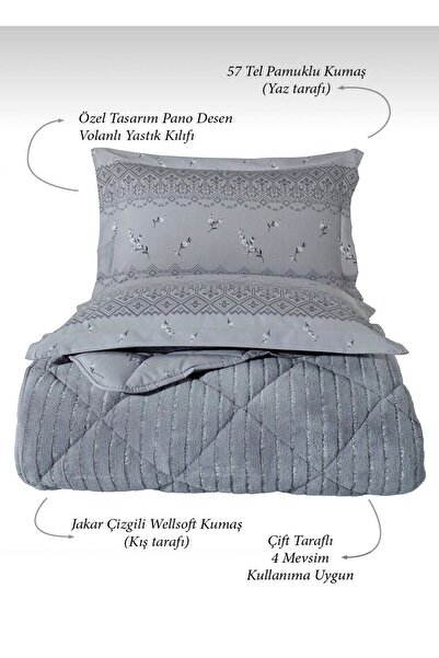 Bikaya Home Striped Jacquard Double Bedding Set - Wellsoft Quilt - Fitted Sheet - 2 Pillowcases