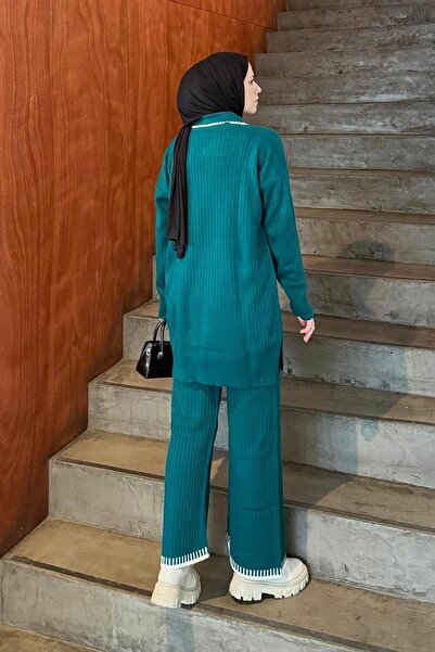 lamelif Ribbon Detailed Knitwear Set Emerald Green