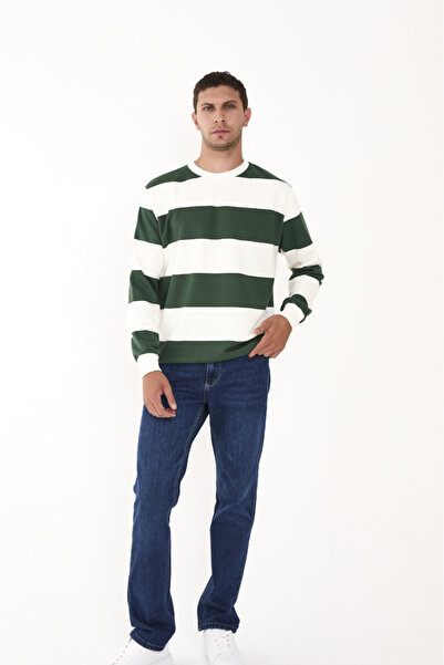 trender سويت شيرت رجالي أخضر اللون مطبوع بثلاث خيوط بدون شاردونز 5790-1