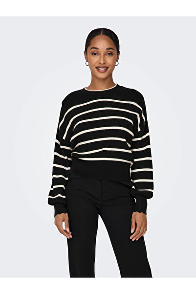ONLY Balloon Sleeve and Crew Neck Women's Knitted Sweater - Ecru 15279935