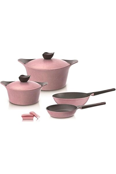 NEOFLAM Aeni Cooking Set, 8-Piece (22-28 cm Pots, 22 cm Fry Pan, 26 cm Wok) - Pink Marble