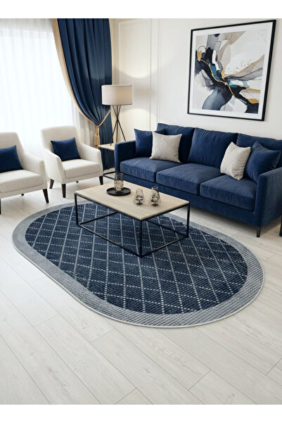 Brillant LACİVERT-GRİ Jüt Sisal Görünüm Bordürlü Kaymaz Taban Yolluk Halı