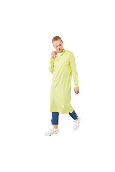 Levidor A.Green Stand Collar Zipper Closure Long Tunic