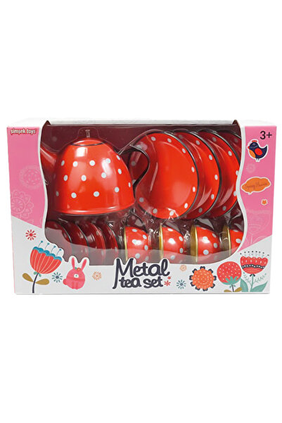 ŞİMŞEK طقم شاي معدني من تويز باللون الأحمر منقط 620 C11