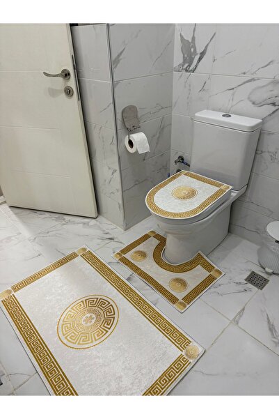 THEMODERNHANE Ψηφιακό σετ χαλιών μπάνιου με τύπωμα τεμαχίων, αντιολισθητικό δερμάτινο σετ τουαλέτας