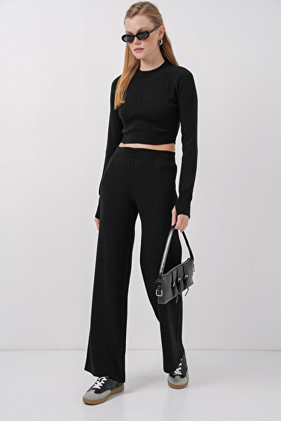 Hiccup Bdart Short Sweater and Wide Leg Pants Knitwear Set