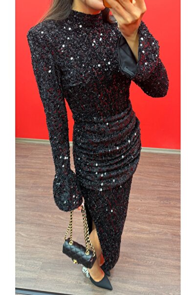 LOISY Women's Sequined Sparkling Slit Maxi Dress