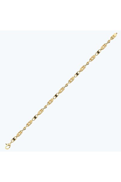 Altınbaş Siyah Taşlı Altın Erkek Zincir Bileklik