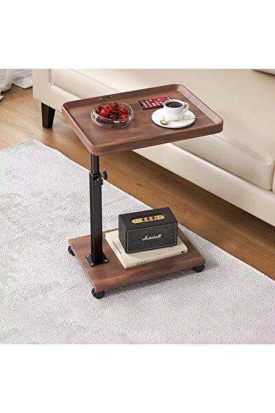 UNİBOX Portable Coffee Table, Adjustable Height, 2 MDF Tops, Dimensions 40x30 cm, Brown,