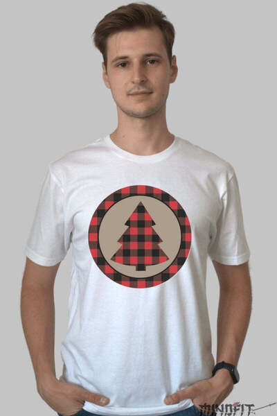 GILDAN Men's Christmas Tree T-Shirt With Festive Checks