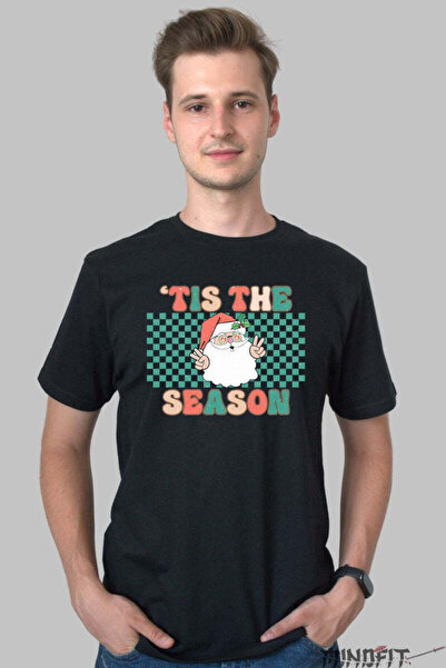 GILDAN Christmas T-shirt Tis The Season With Stylized Santa Claus For Men