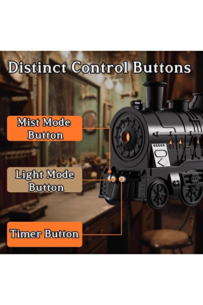 Generica Train Humidifier 300ml with Remote, 2 Spray/Night Light Modes, Essential Oil Diffuser, Black