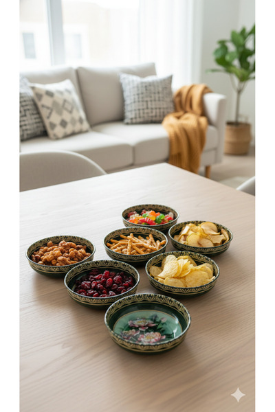 Warehouse 6'lı Çerezlik ve Kahvaltılık Tabak Dekoratif Sunum Tepsi Paslanmaz ...