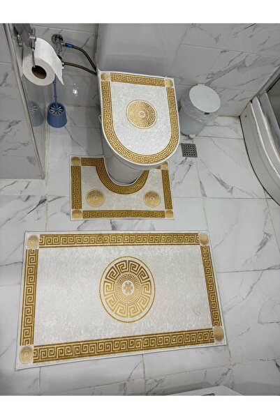 THEMODERNHANE Ψηφιακό σετ χαλιών μπάνιου με τύπωμα τεμαχίων, αντιολισθητικό δερμάτινο σετ τουαλέτας