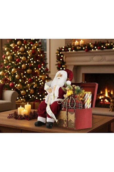 AB HOMES Realistic Santa Claus Figurine with Chest of Gifts, 60 cm, Sound & LED Light