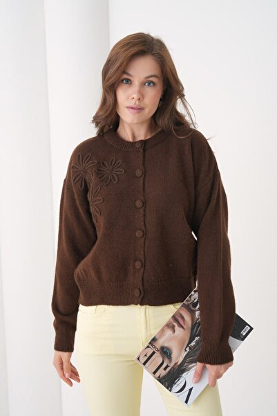 Miss Allos Women's Floral Patterned Buttoned Front Knitwear Cardigan