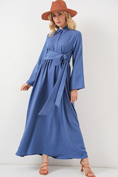 Hiccup Bdart Long Sleeve Sash Detailed a Form Midi Dress