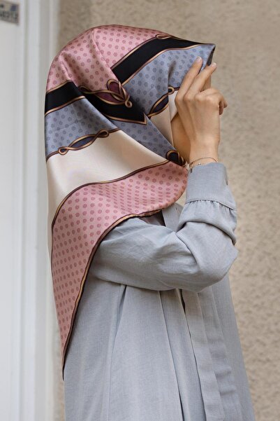 Vissona 100% mătase twill cu buline și model geometric - culoare gri 90x90 eș...