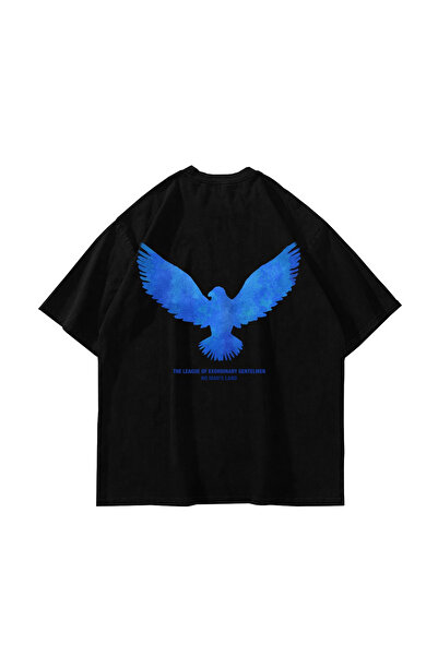 Sekizbiraltı Blue Bird Printed Oversized Unisex Black Tshirt