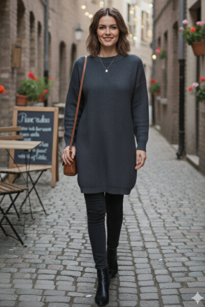 benguen Knitted Sweater with Buttoned Sleeves R4474 Anthracite