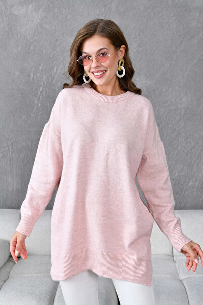 Park Karon Women's Crew Neck Slit Oversized Knitwear Sweater