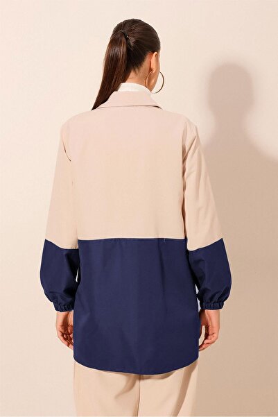 Hiccup Bdart Zippered Color Block Trench Coat