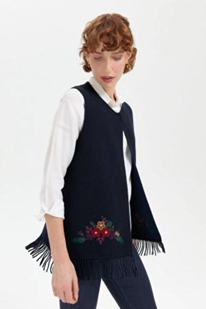 Desen 24010 Tricot Skirt Embroidered Short Tassel Zero-Neck Vest