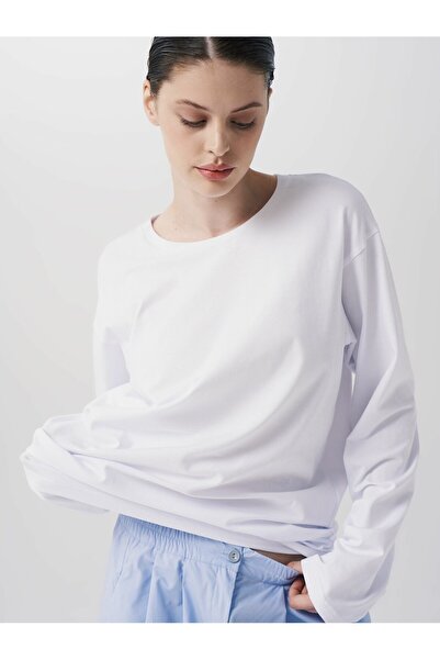 ELNOYA Unisex White Oversized Basic Daily Sweatshirt Long Sleeve Comfortable