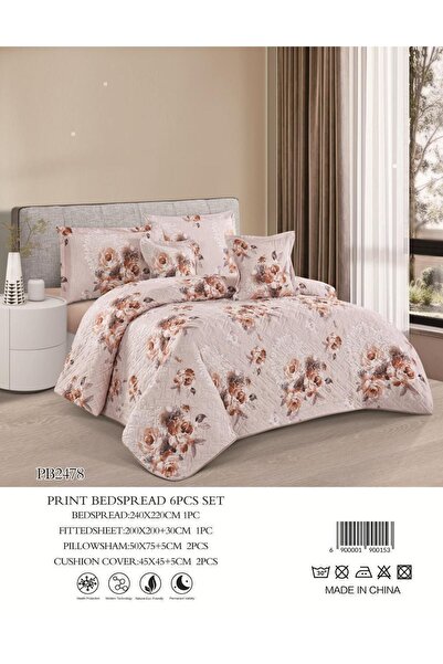 Moon Plain floral summer bedspread, 6 pieces, by Najmat Al-Qayrawan