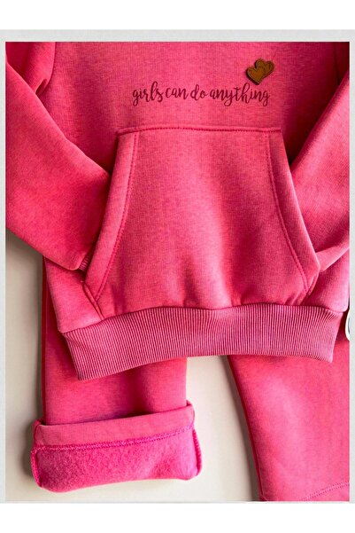Hirazenmoda Girl's 3 Thread Sweatshirt Tracksuit Set – Embroidered Winter Model