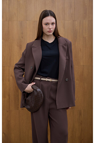 Birgül Bektaş Καφέ διπλό πέτο Μπλέιζερ Μπουφάν