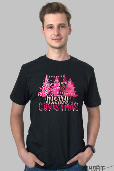 GILDAN Tricou De Craciun Braduti Roz Cu Merry Christmas Barbat