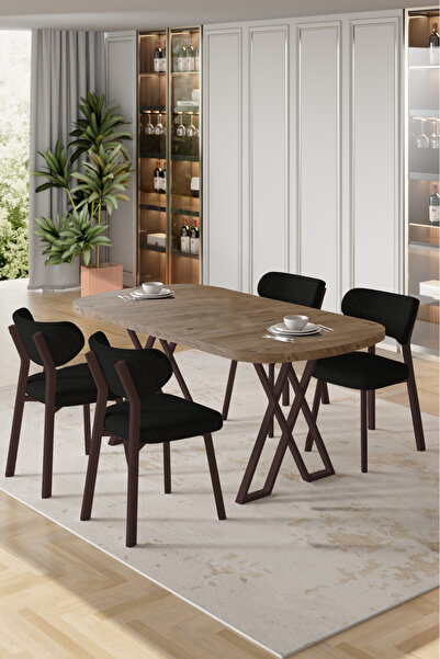 Canisa Axton Serisi Sabit Mdf 90x168 Atlantik Çam Mutfak Masa Takımı 4 Siyah ...