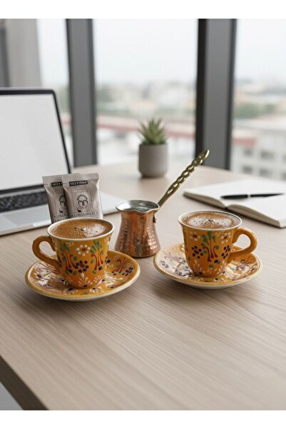 COPPER BLK 2'li Desenli Fincan Takımı Cezve ve Kahve Seti
