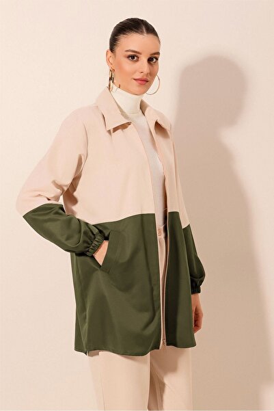 Hiccup Bdart Zippered Color Block Trench Coat