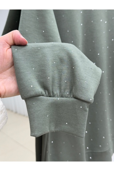 MİHRA STORE Albina Ful Stone Six Pleated Oversized Tunic-Na828 Khaki