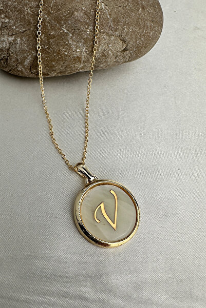 Modex Gold Yellow White V Letter Necklace (40+5cm Letter:2Cm)