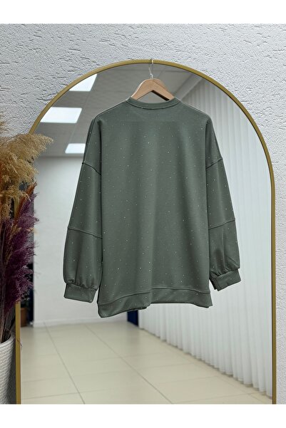 MİHRA STORE Alara Full Stone Oversized Tunic-Na829 Khaki