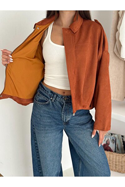 bobitex سترة بومبر فيرال مبطنة بقماش أبوليت من جلد الغزال