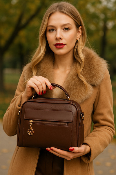 VELVET RUSH Kadın El ve Omuz Çantası Çok Bölmeli Şık Deri