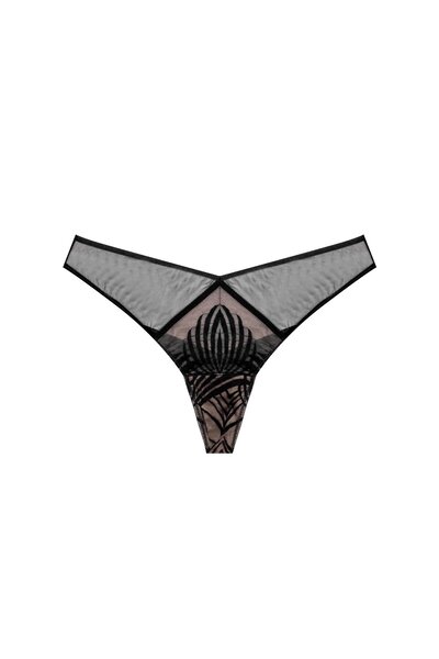 ESOTIQ Women's Thong Panties Briefs G-String Embroidered Mesh Back Cut Out Sexy & Feminine | Nacre