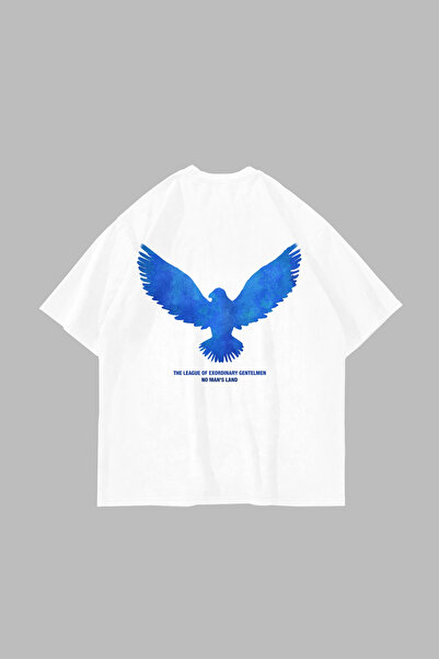 Sekizbiraltı Blue Bird Printed Oversized Unisex White Tshirt