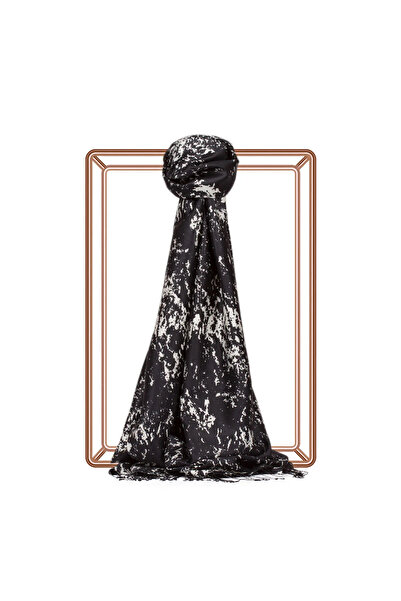 BEİAZ İpekevi Siyah Beyaz Mermer Desenli İpek Şal