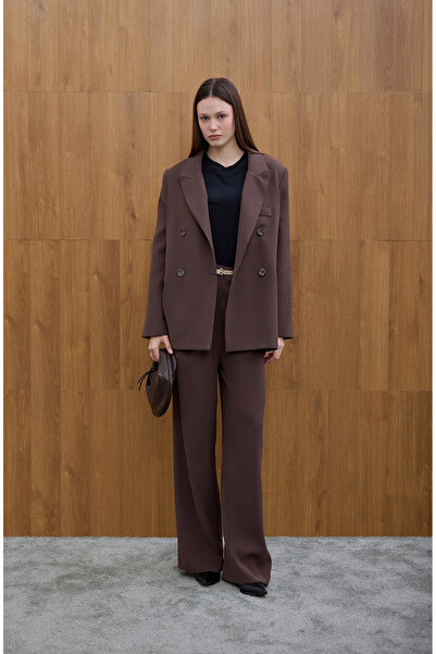 Birgül Bektaş Καφέ διπλό πέτο Μπλέιζερ Μπουφάν