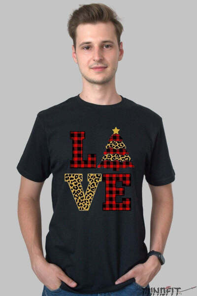 GILDAN Tricou De Craciun Love Cu Brad In Stil Animal Print Barbat