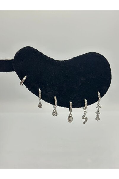 MyladyAccessoriess Single Stone Dangle Detail Set Earrings (Steel) Silver