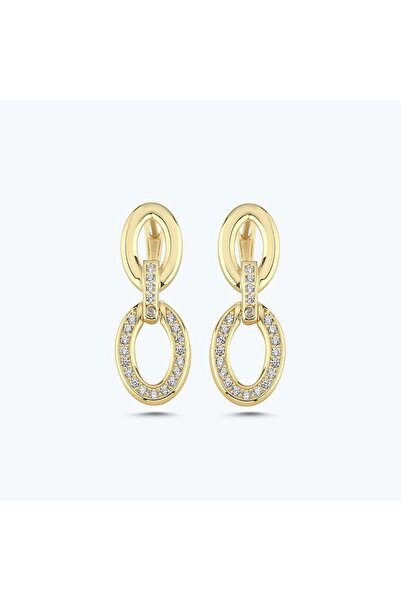 Altınbaş Altın Taşlı Sallantılı Oval Küpe