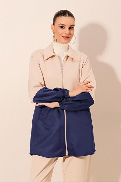 Hiccup Bdart Zippered Color Block Trench Coat