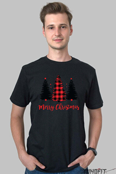 GILDAN Ανδρικό κόκκινο καρό μπλουζάκι με χριστουγεννιάτικο δέντρο